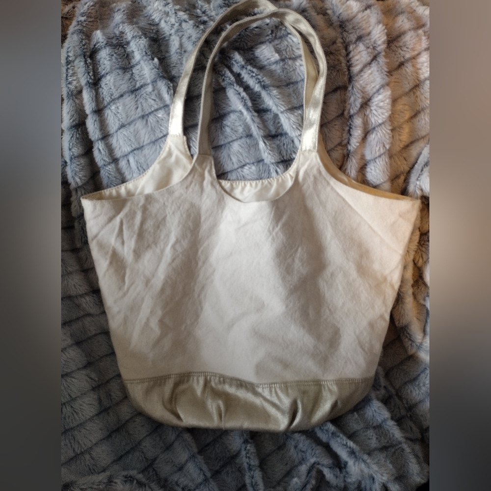 Victoria's Secret Summer Love Shimmer Canvas Sparkle Gold Tote Bag - Picture 3 of 4